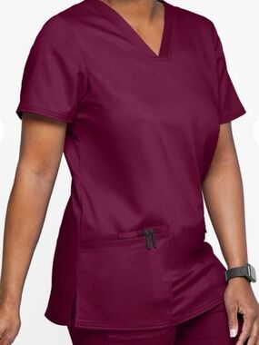 Cherokee V-Neck Scrub Top in Burgundy